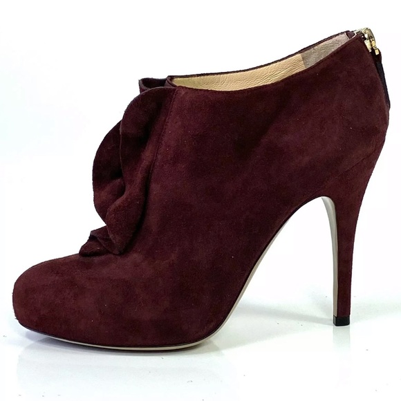 Valentino Burgundy Suede High Heel Ankle Booties - Picture 6 of 14